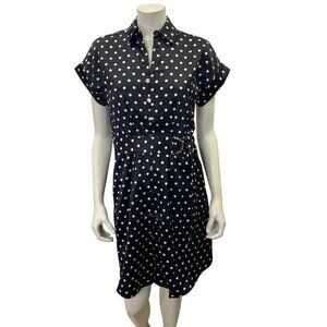 French Connection Women's Satin Blk/White‎ Polka Dot Dress Lg NWT